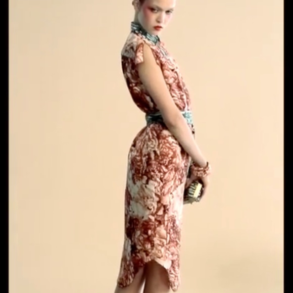 TRIBUNE STANDARD Orange and Green Botanical Sleeveless 100% Silk Dress - Size L. - Picture 6 of 16